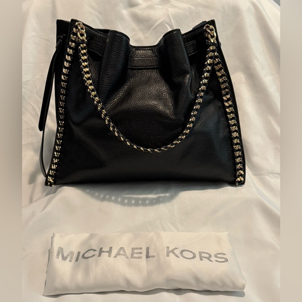 MICHAEL KORS Mina Large Chain Shoulder Tote Bag Black
